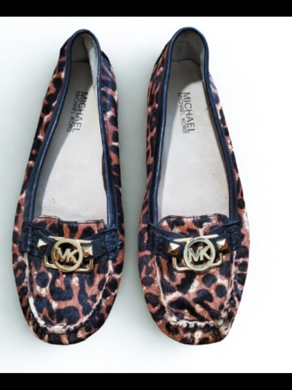 Michael Kors Leopard-Print Moccasin Flats - Brown/Black with Gold Hardware
